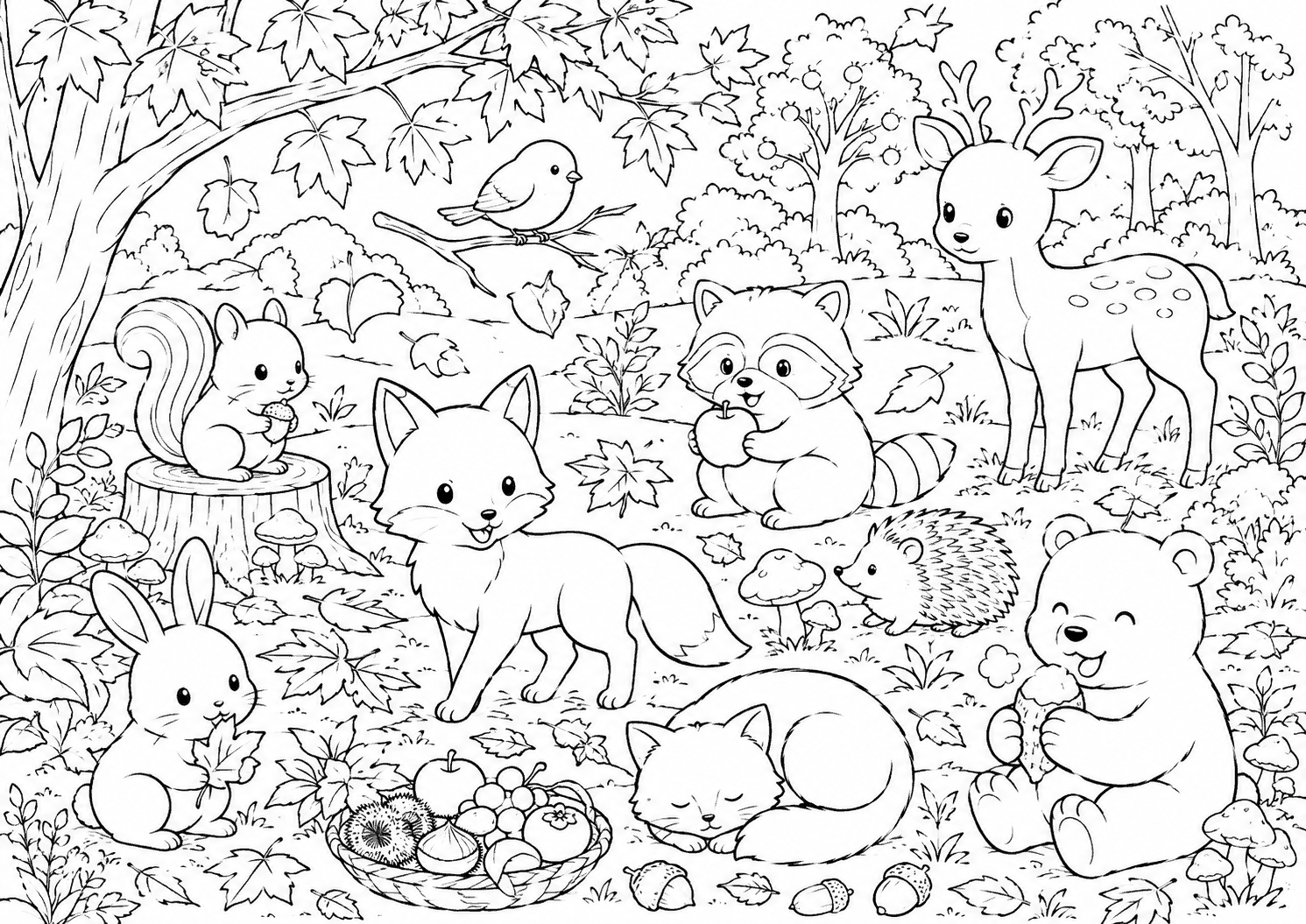 秋の動物たち 塗り絵