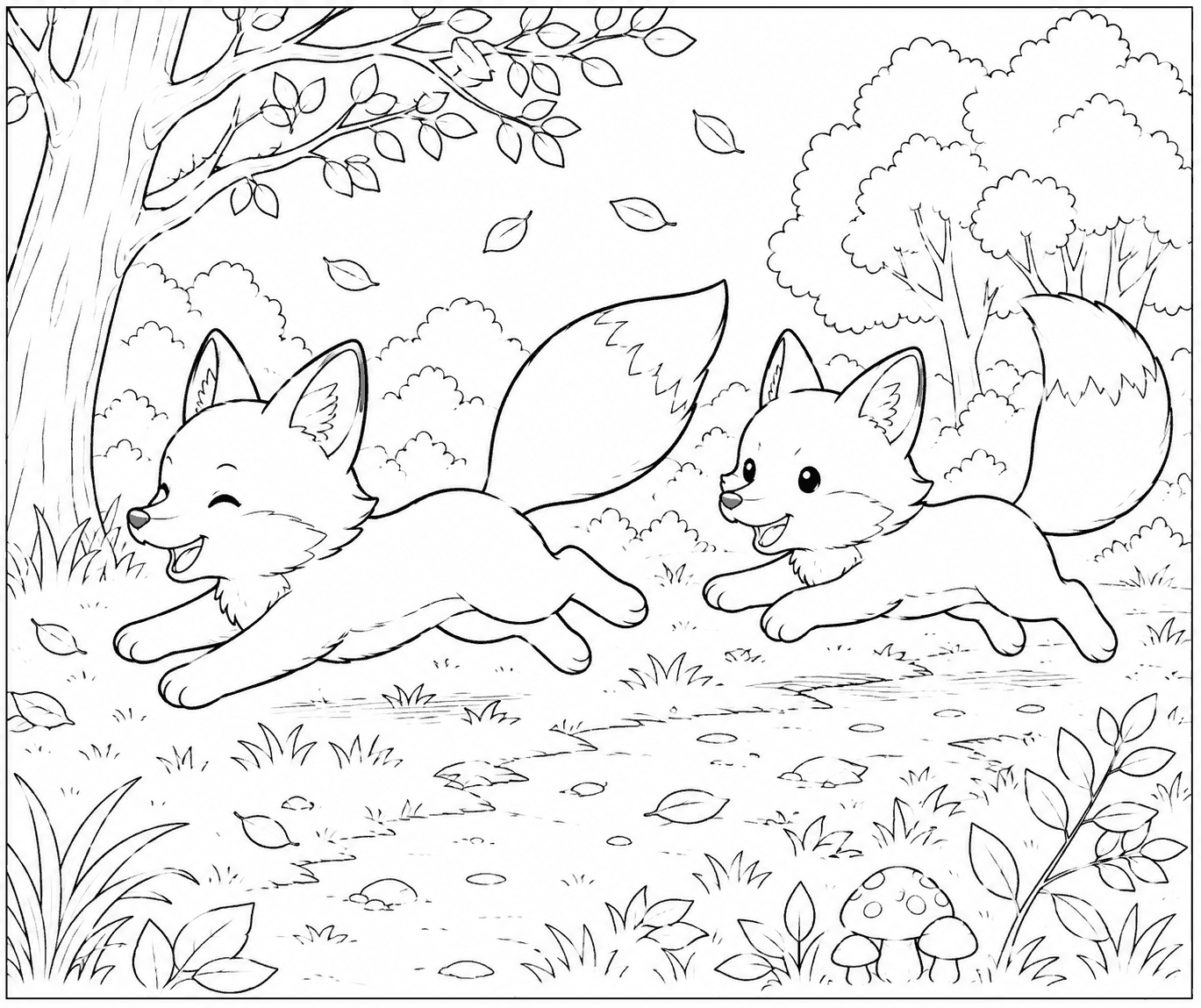 秋のきつね 塗り絵