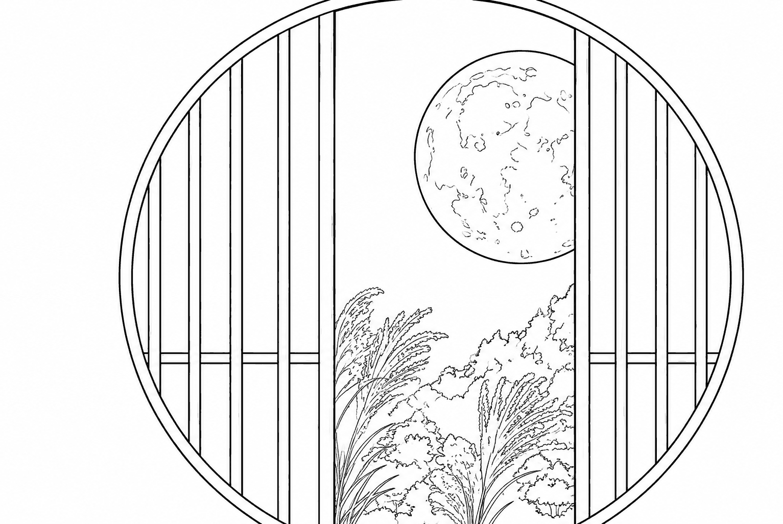 秋の月 塗り絵
