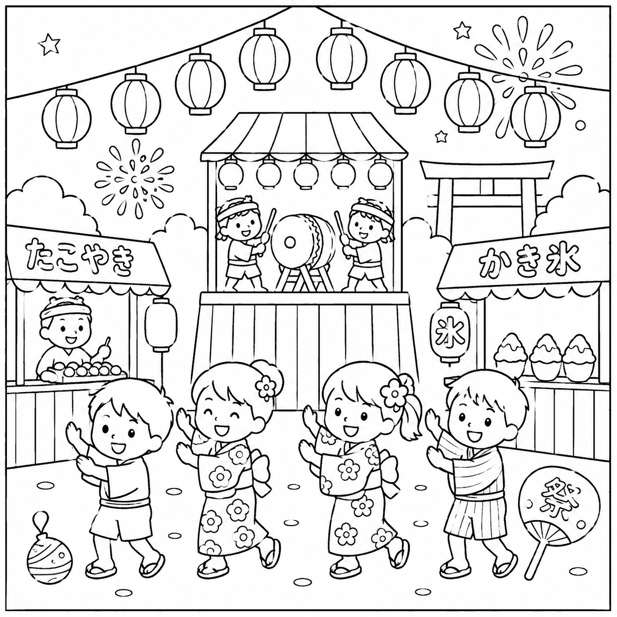 盆踊り 塗り絵