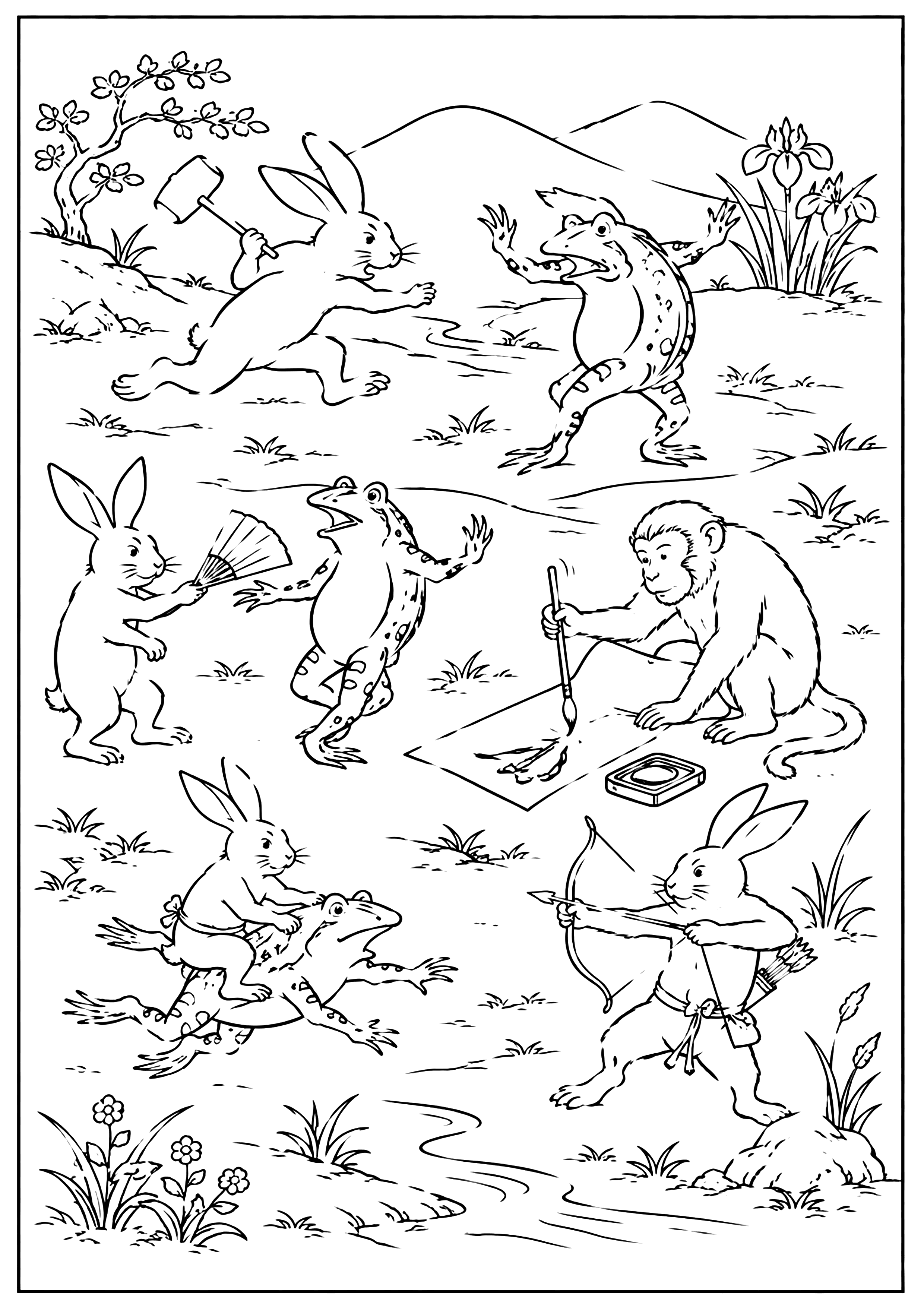 鳥獣戯画 塗り絵