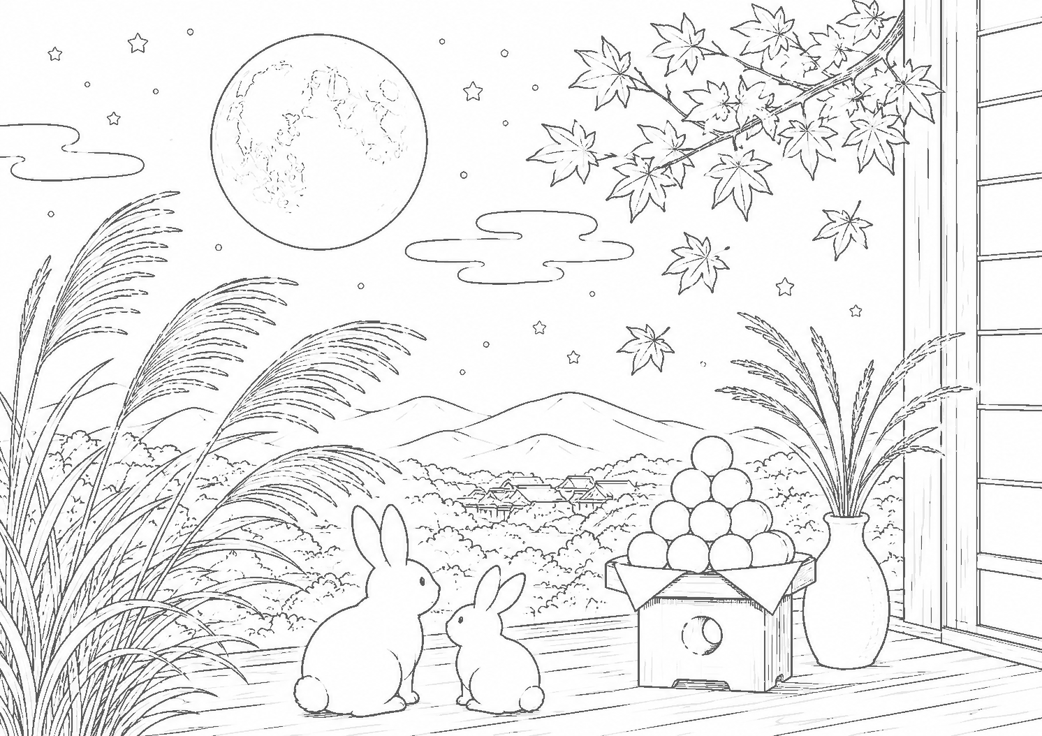 中秋の名月 塗り絵