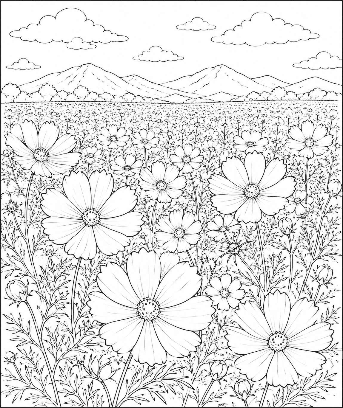 コスモス畑 塗り絵