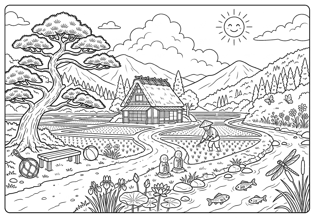 田園風景 塗り絵