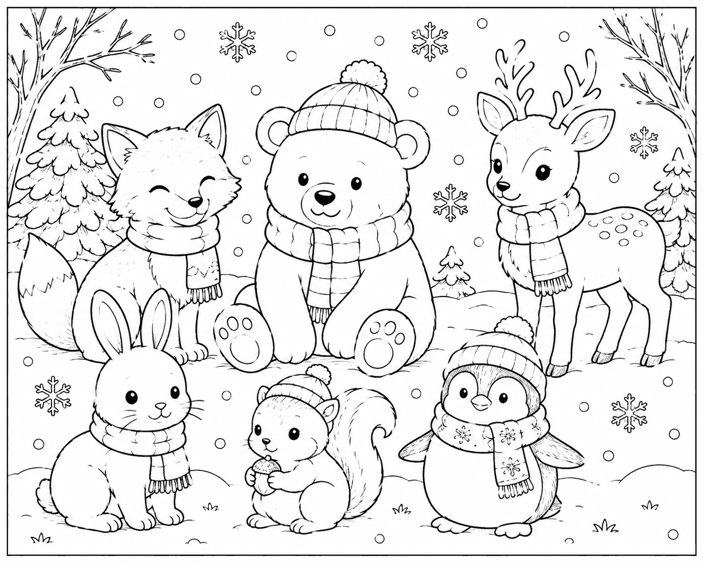 冬の動物たち 塗り絵