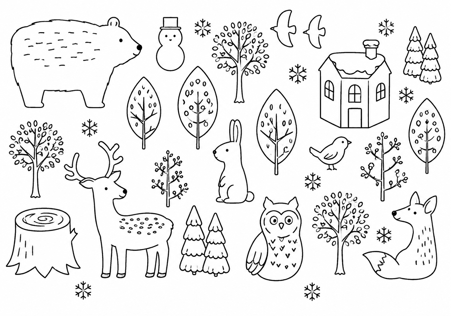 冬の動物 塗り絵