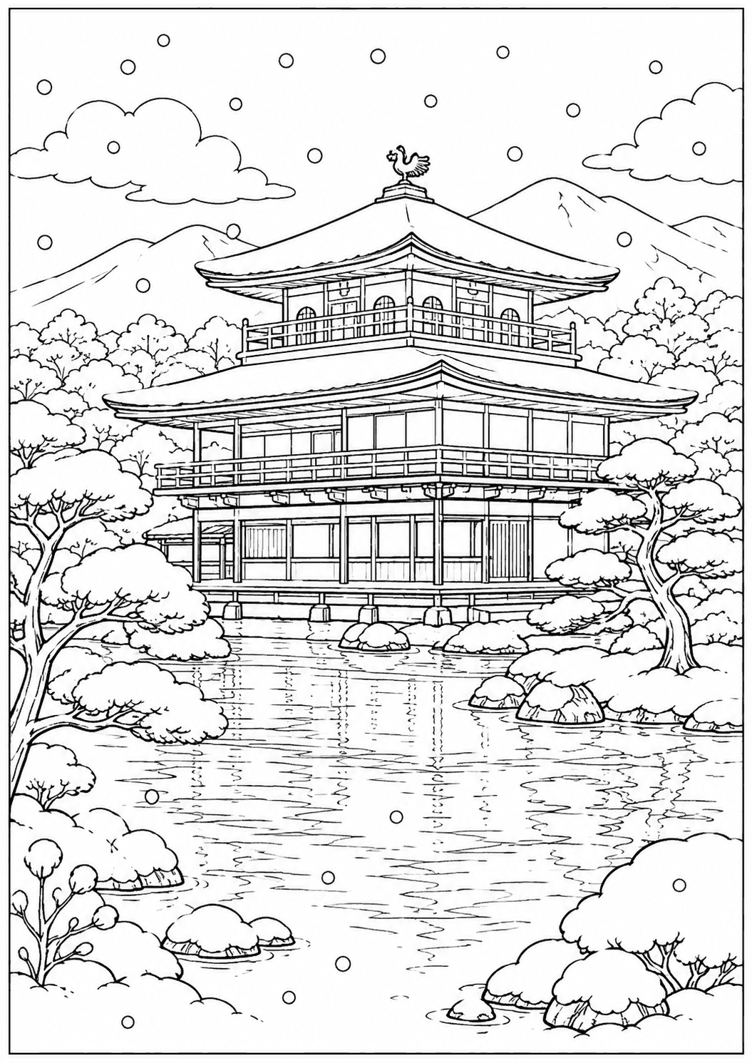 冬の金閣寺 塗り絵