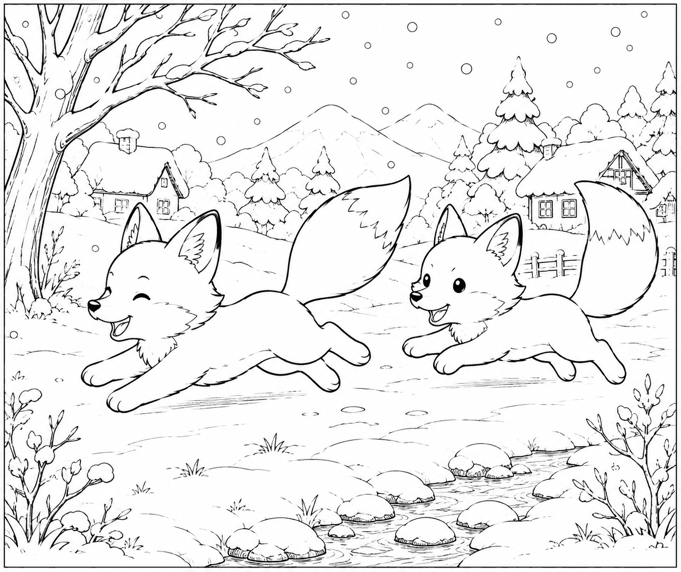 冬のきつね 塗り絵