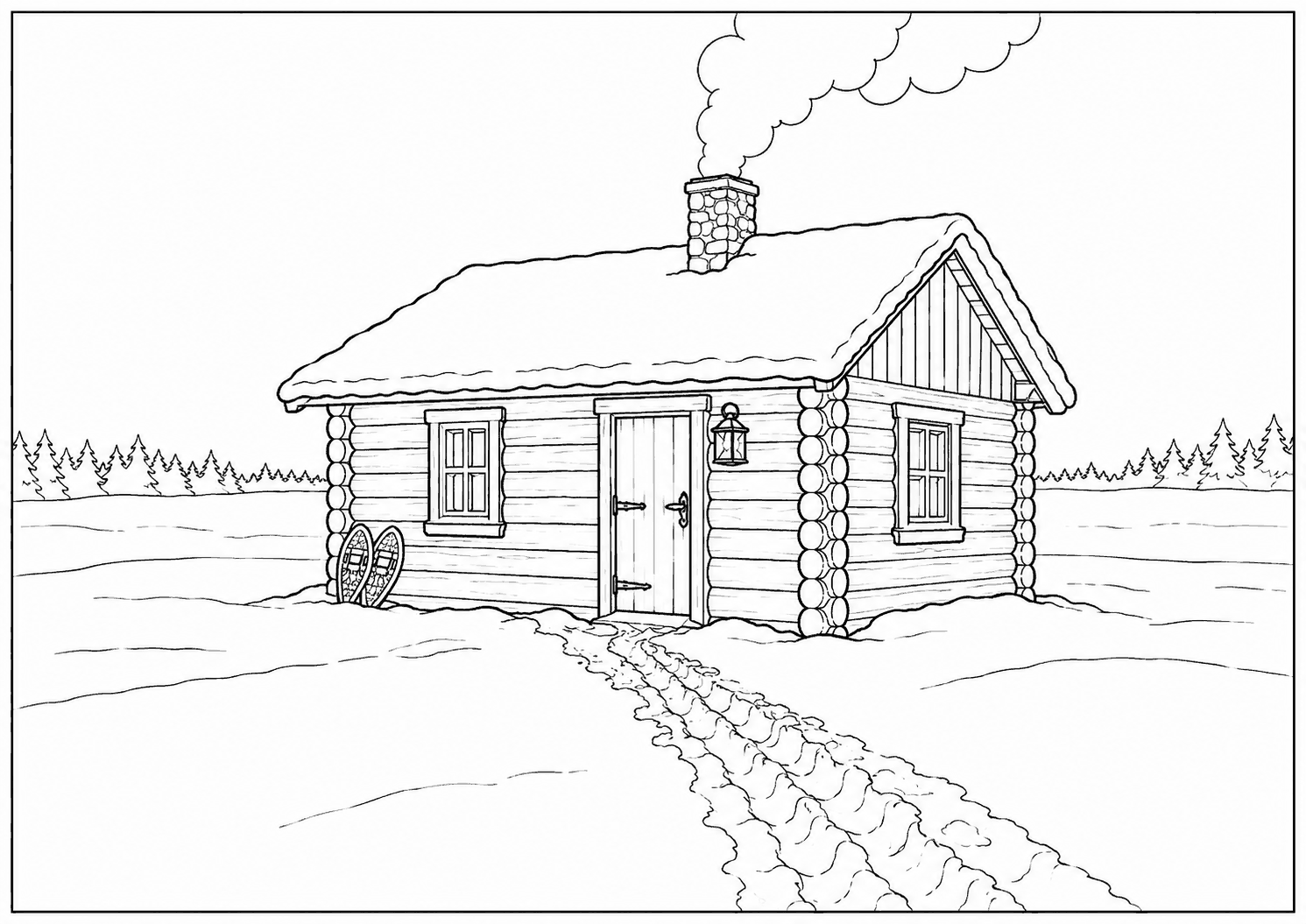 冬の小屋 塗り絵
