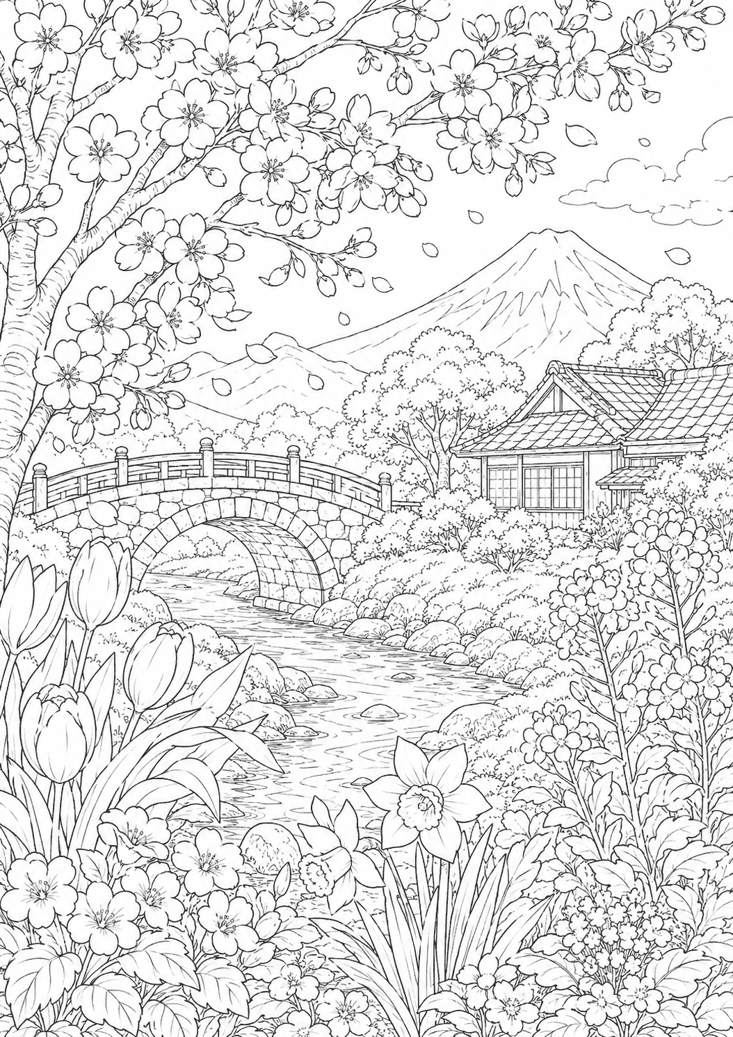 春の田舎 塗り絵