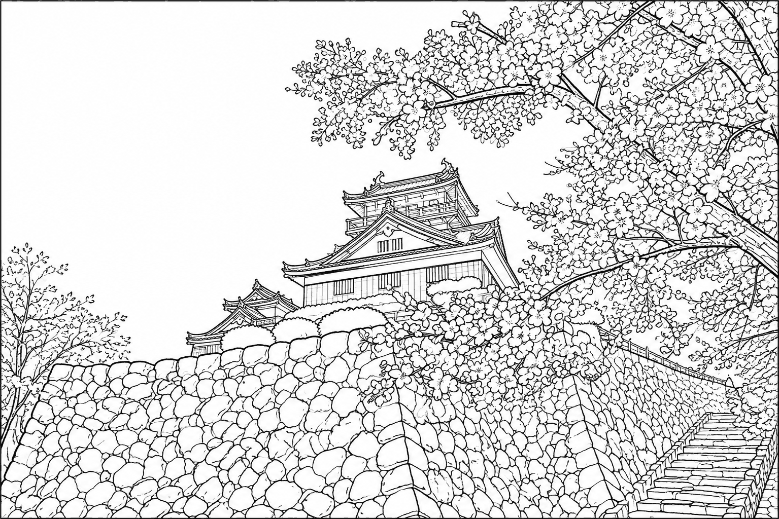 春の越前大野城 塗り絵