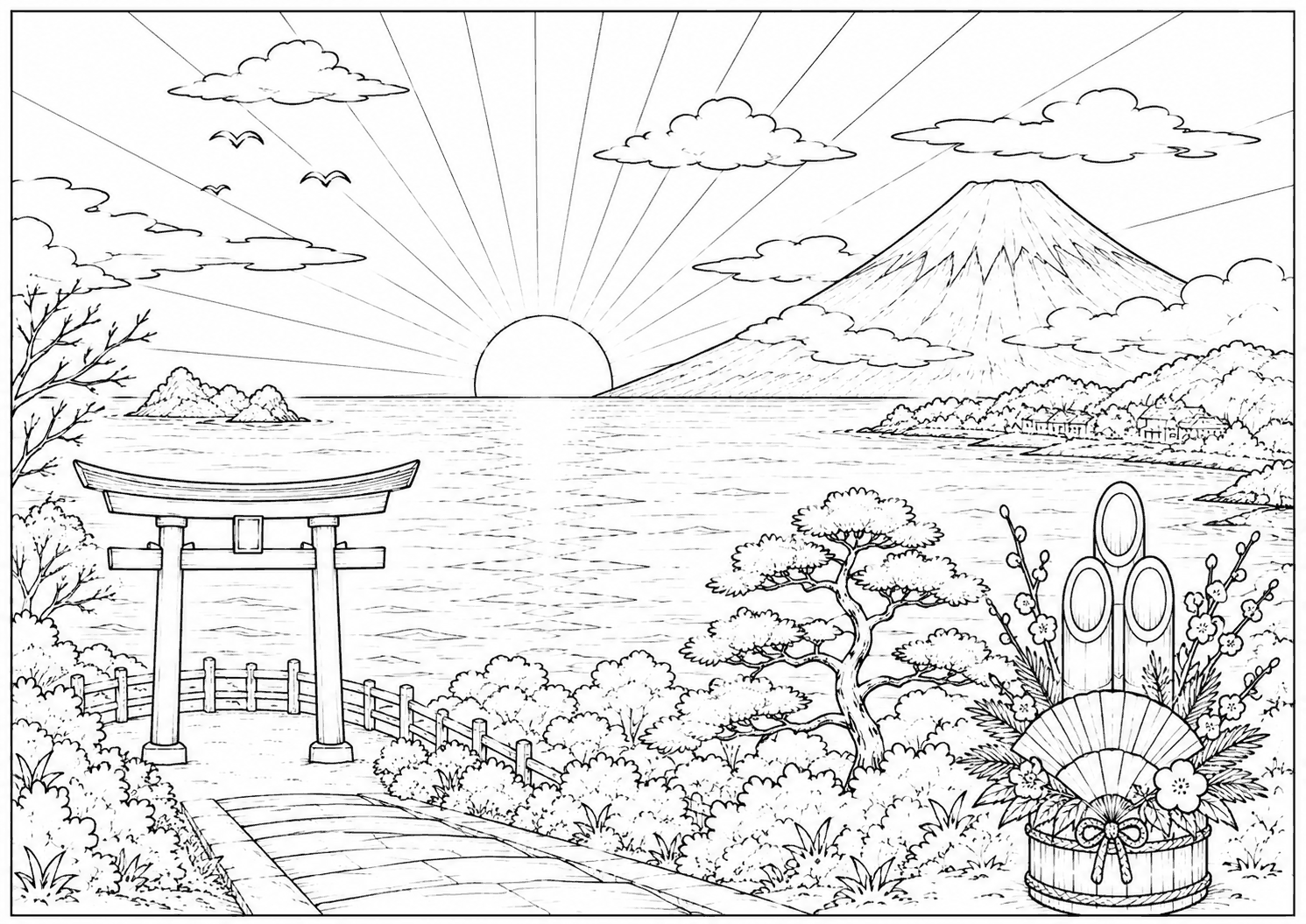 初日の出 塗り絵