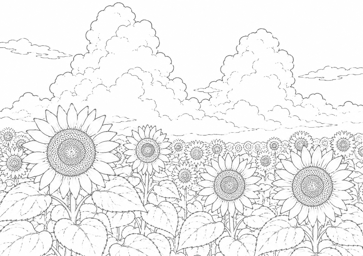 ひまわり畑 塗り絵