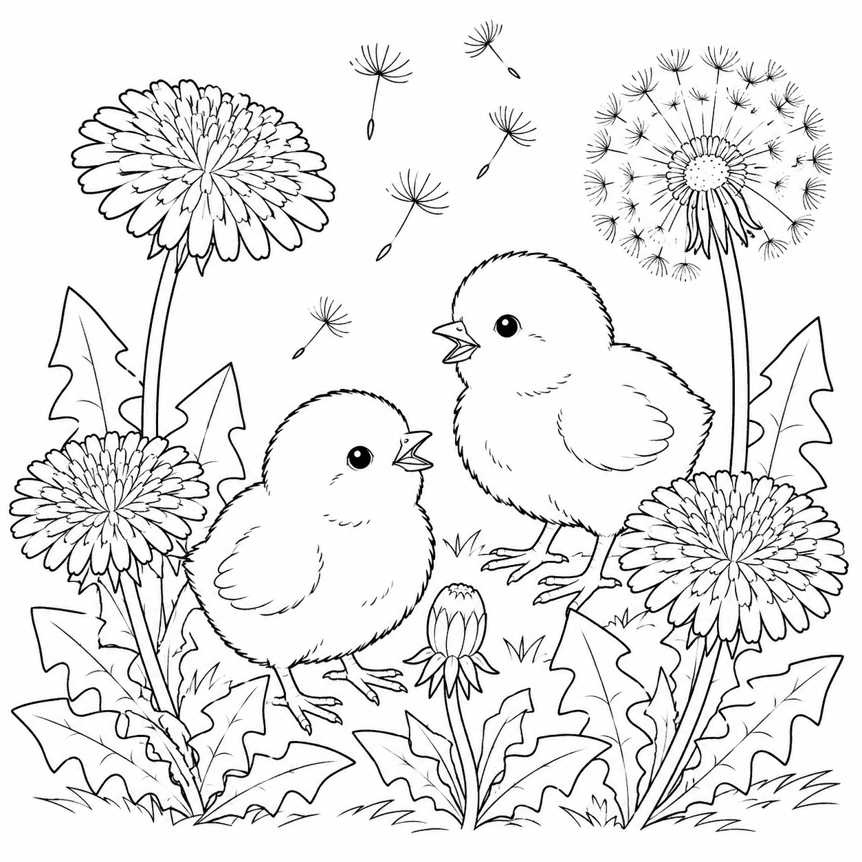 ひよことたんぽぽ 塗り絵