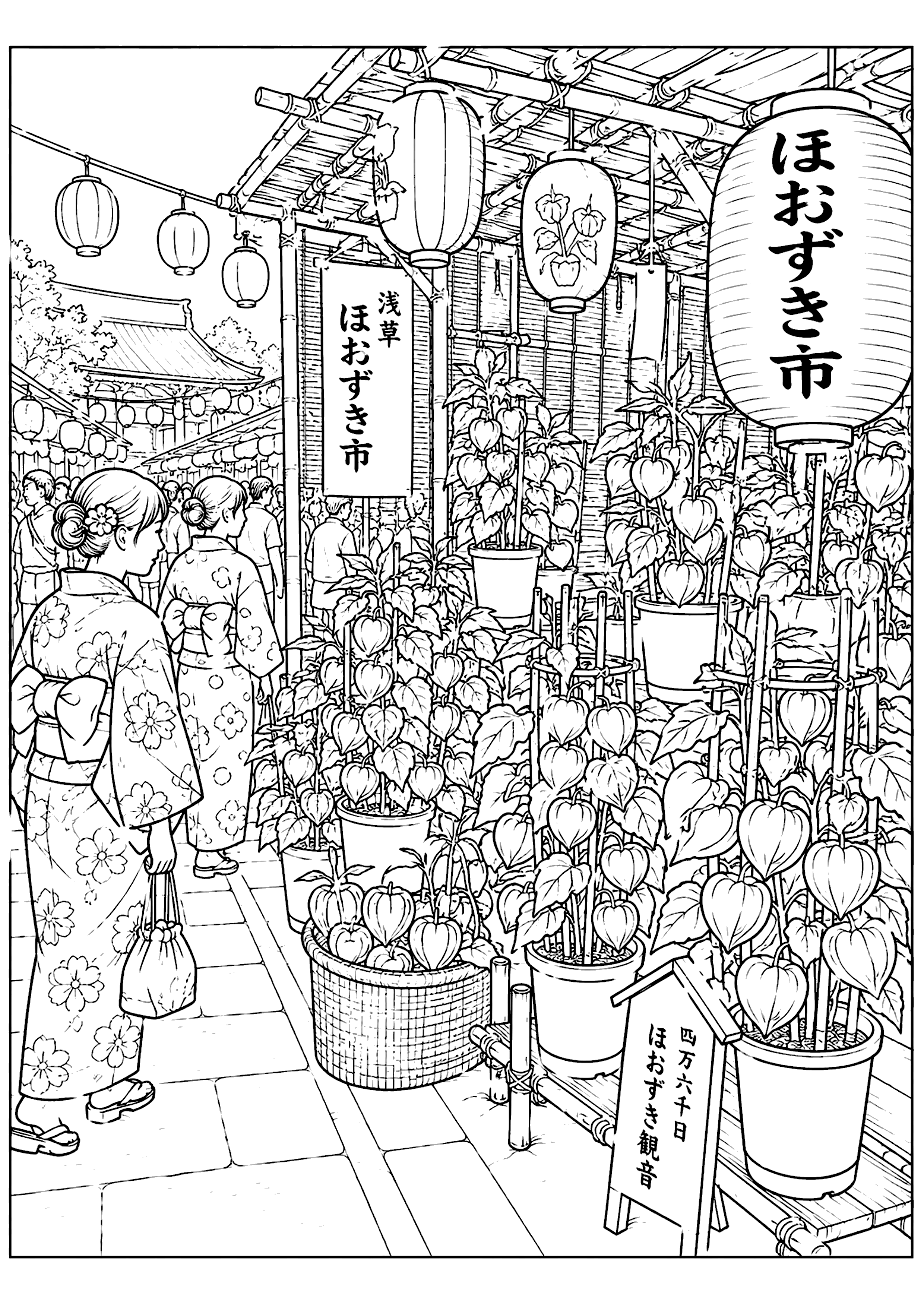 ほおずき市 塗り絵