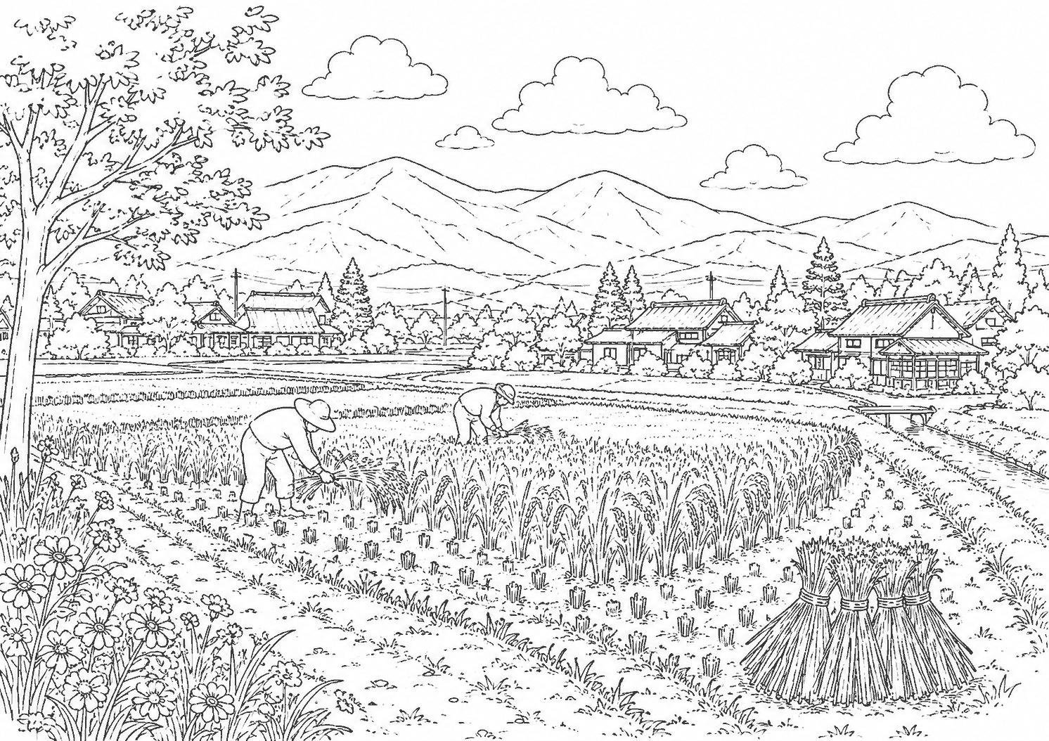稲刈り2 塗り絵