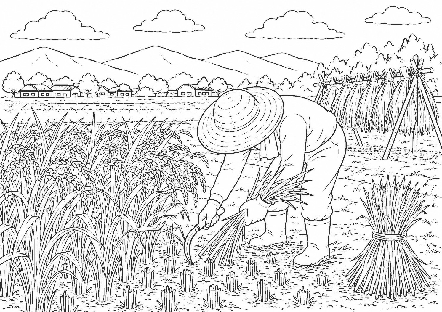 稲刈り 塗り絵