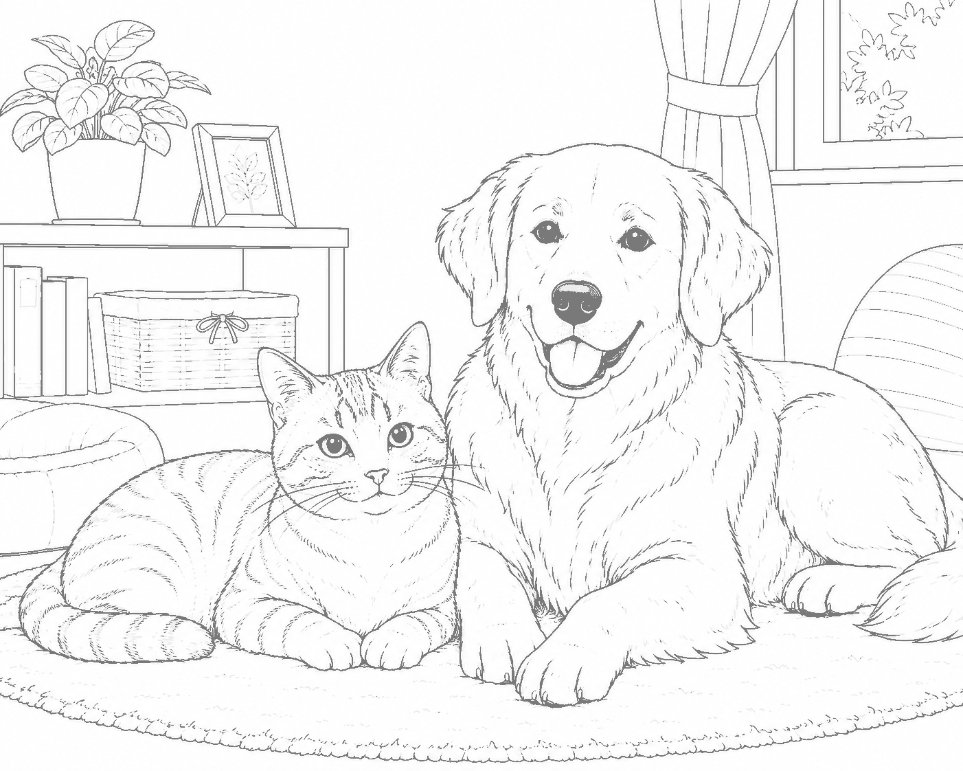 犬と猫 塗り絵