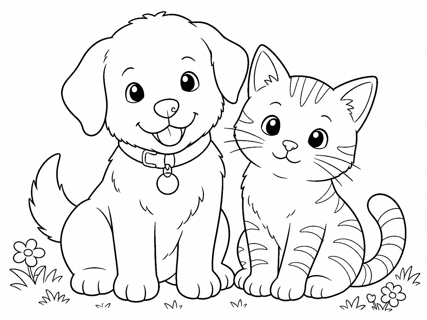 犬と猫 塗り絵