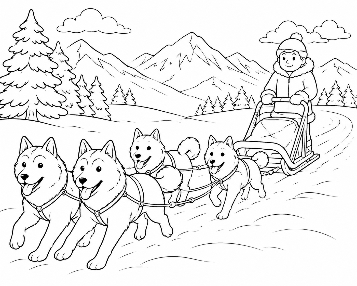 犬ぞり 塗り絵