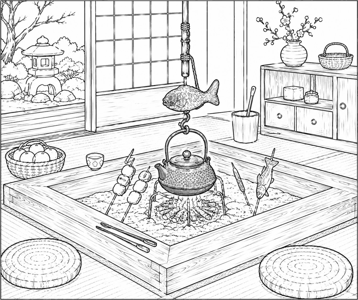 囲炉裏 塗り絵