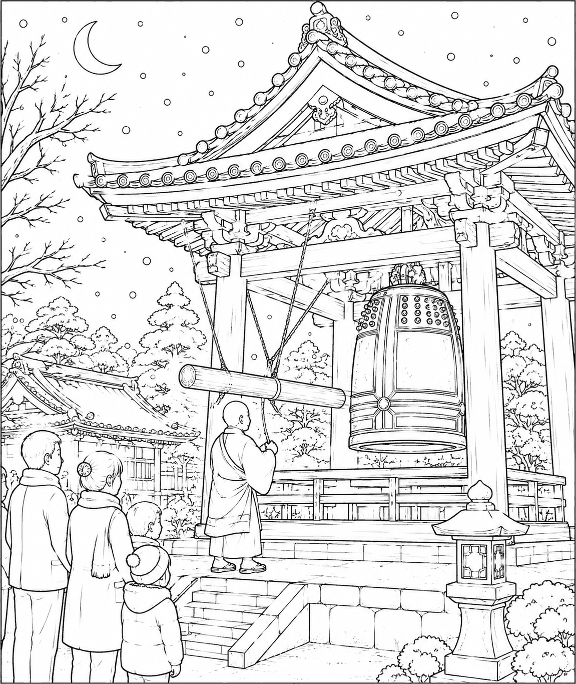 除夜の鐘 塗り絵