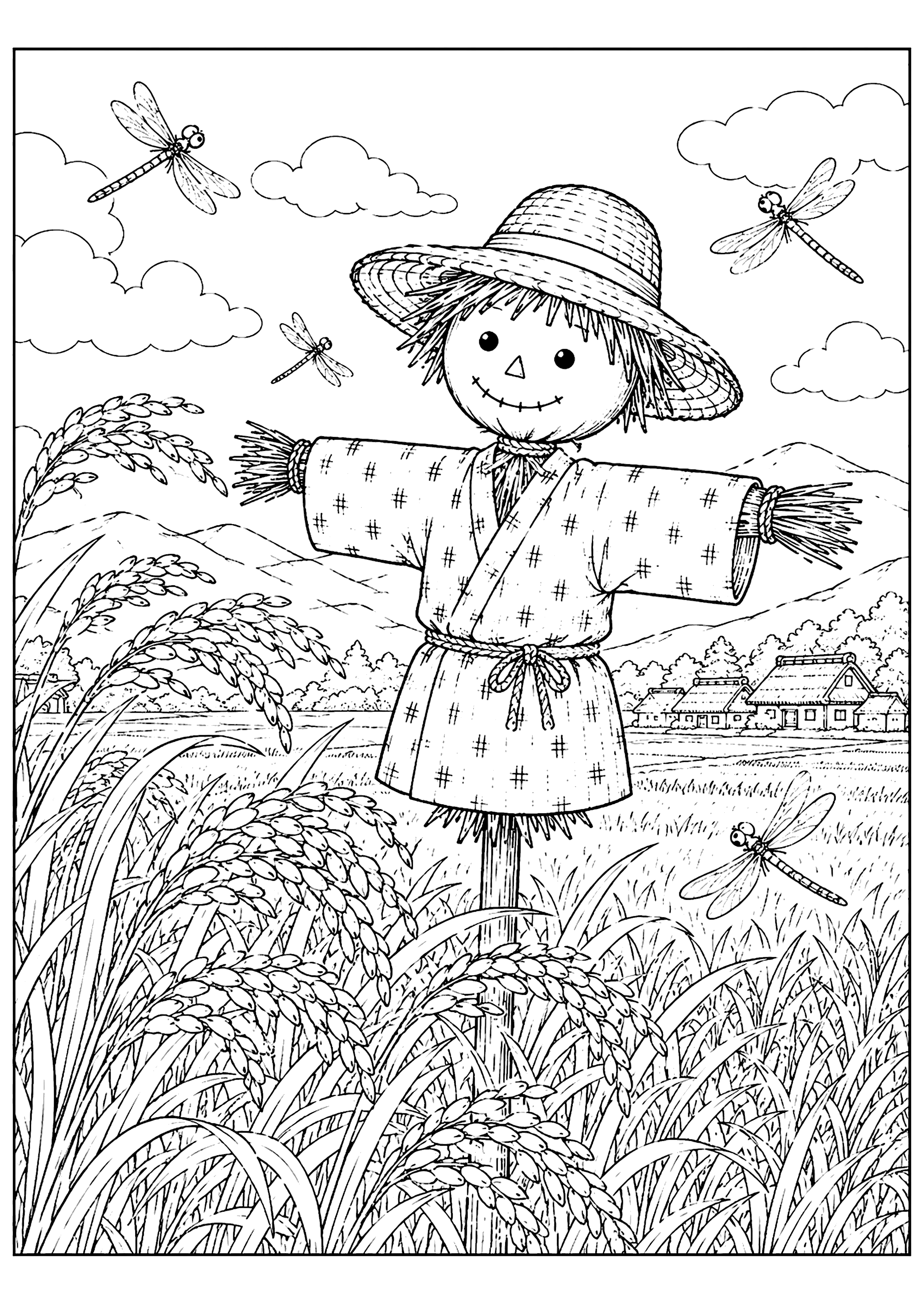 かかしととんぼ 塗り絵