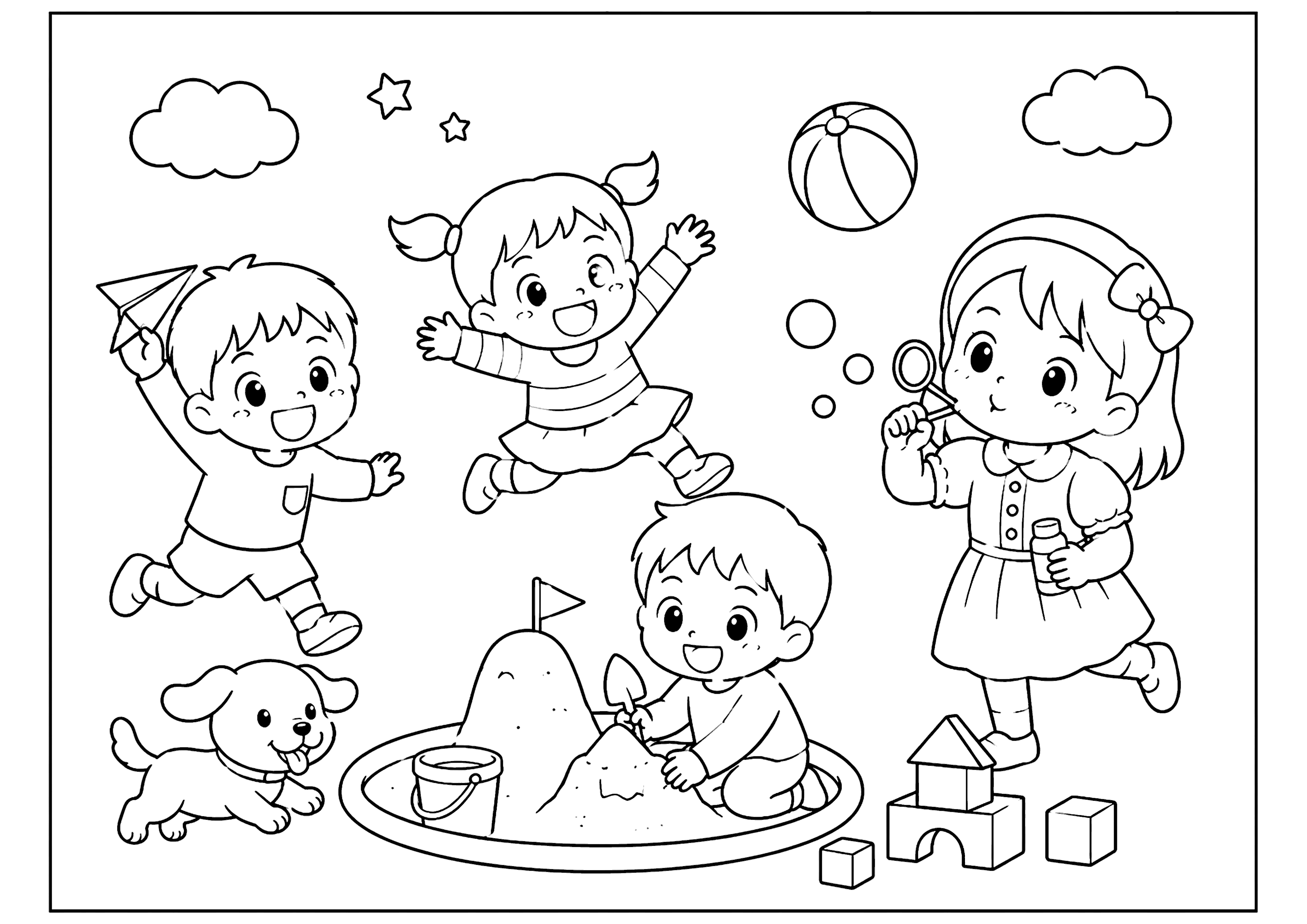 こどもたち 塗り絵