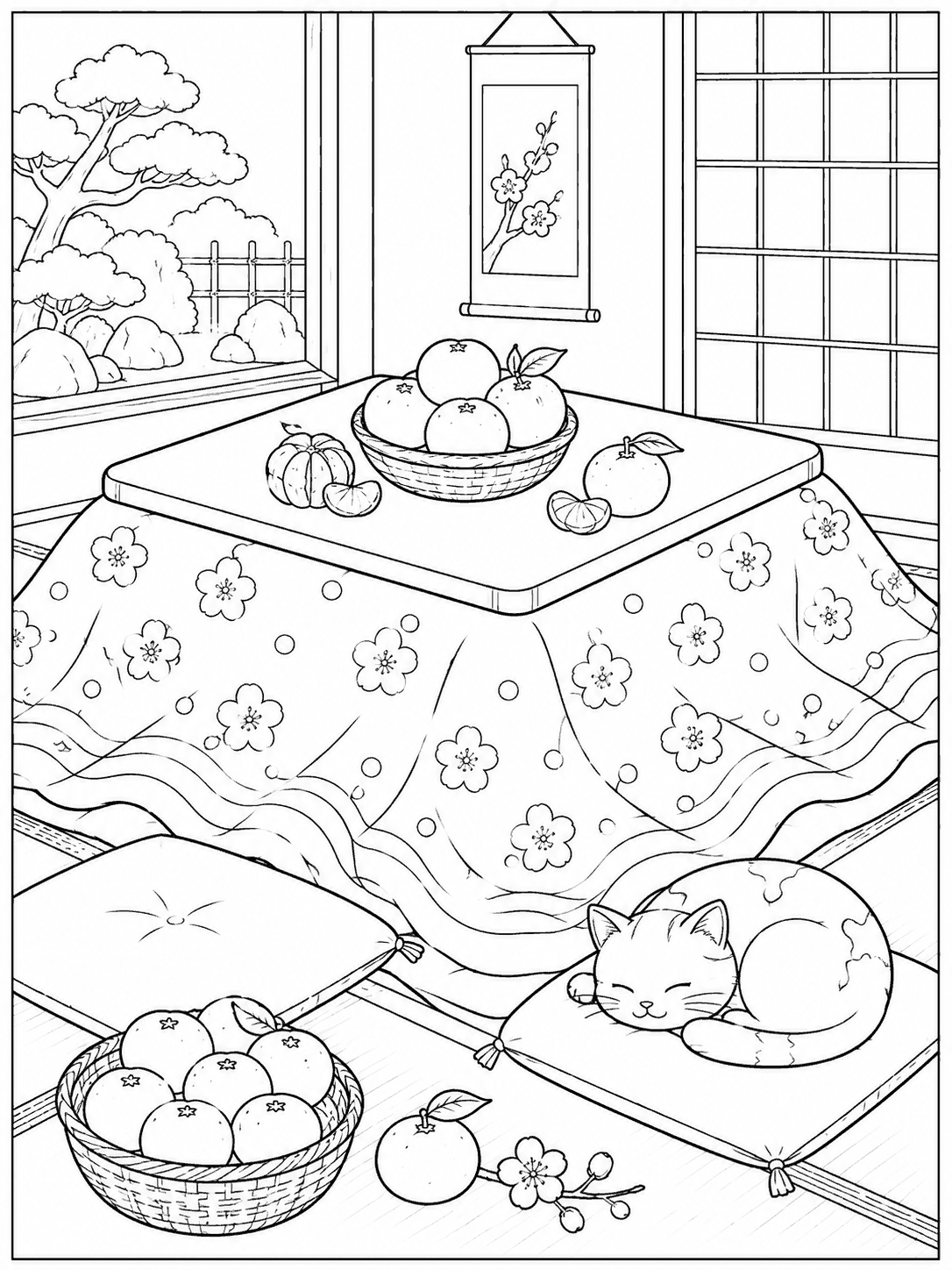こたつとみかん 塗り絵