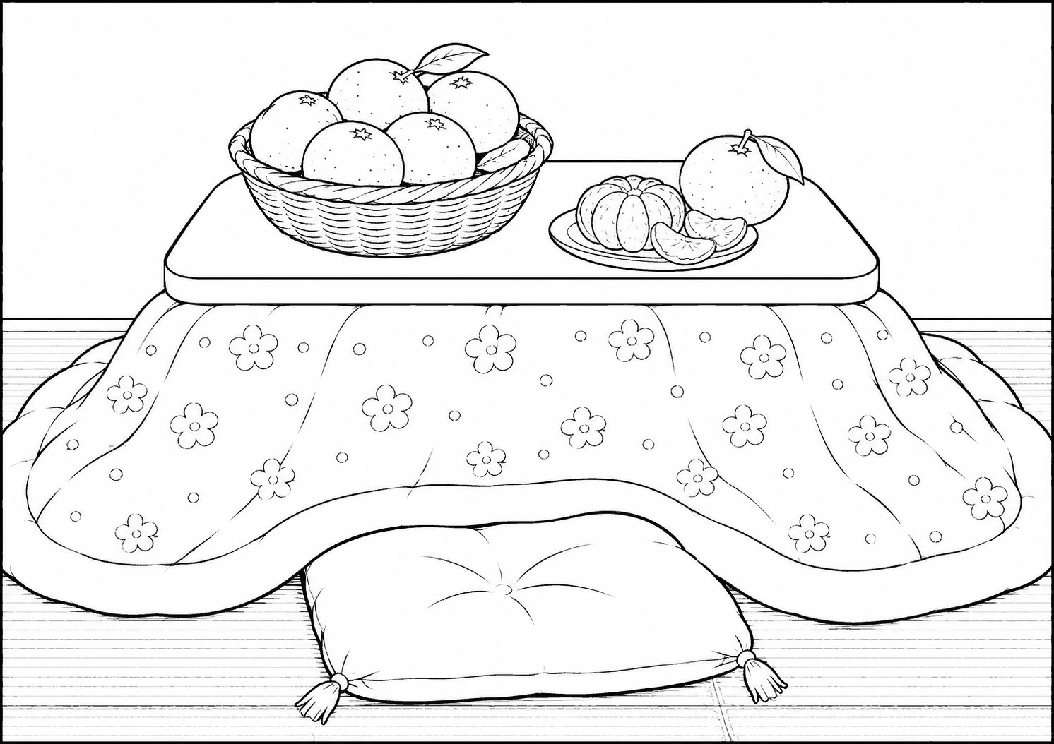 こたつとみかん 塗り絵