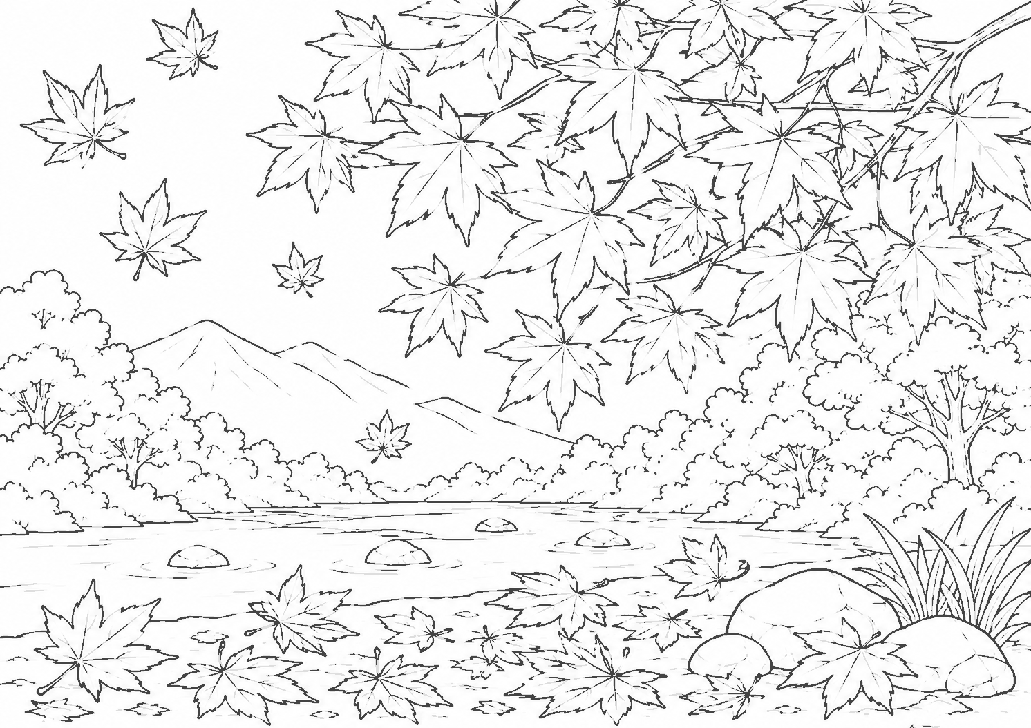 紅葉 塗り絵