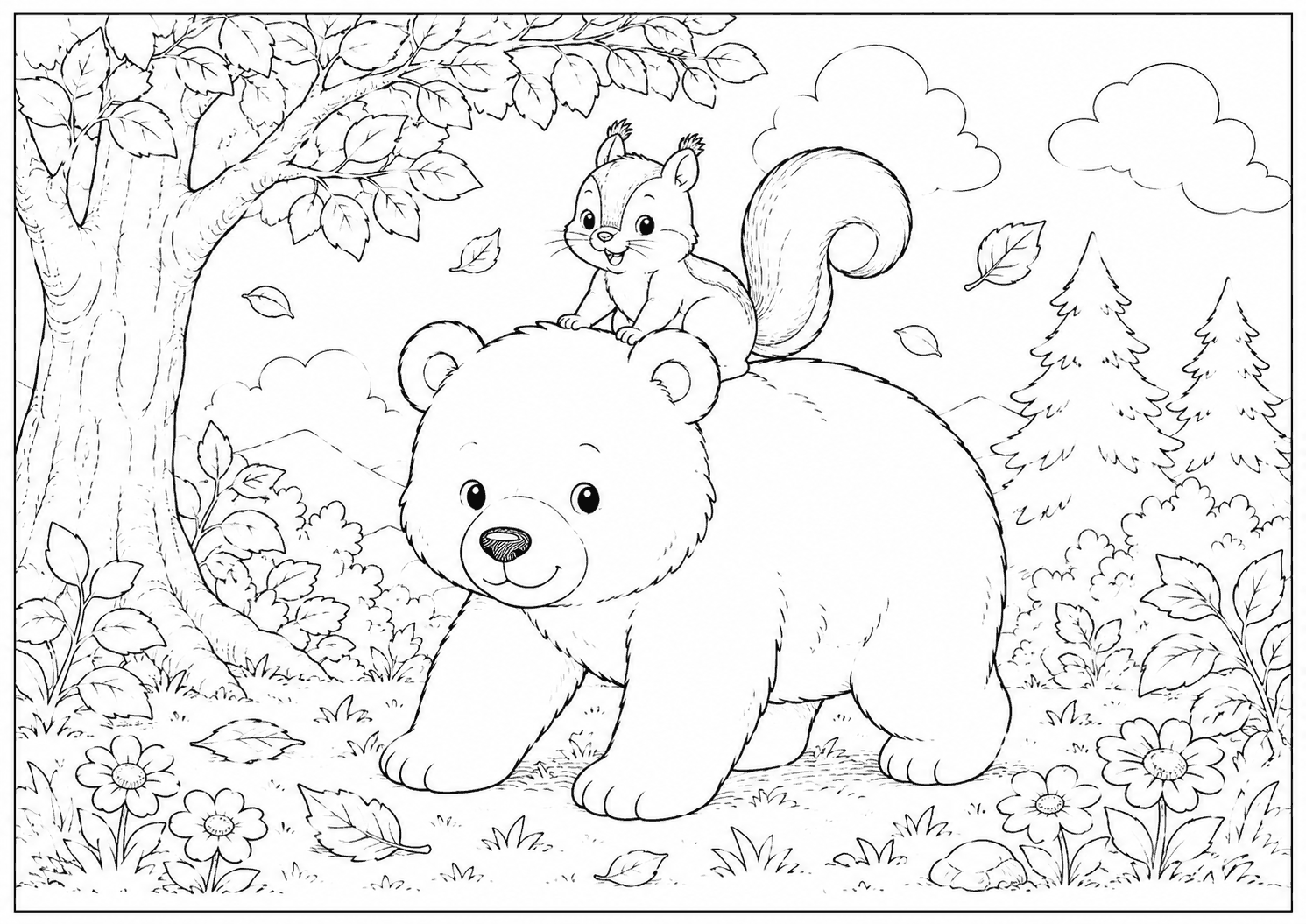 熊とリス 塗り絵