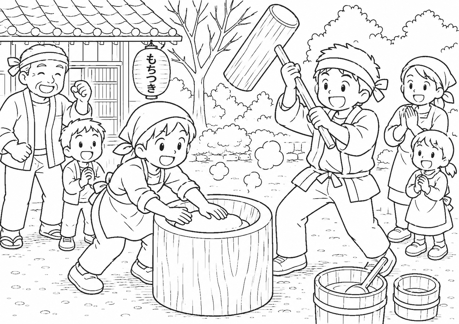 餅つき 塗り絵