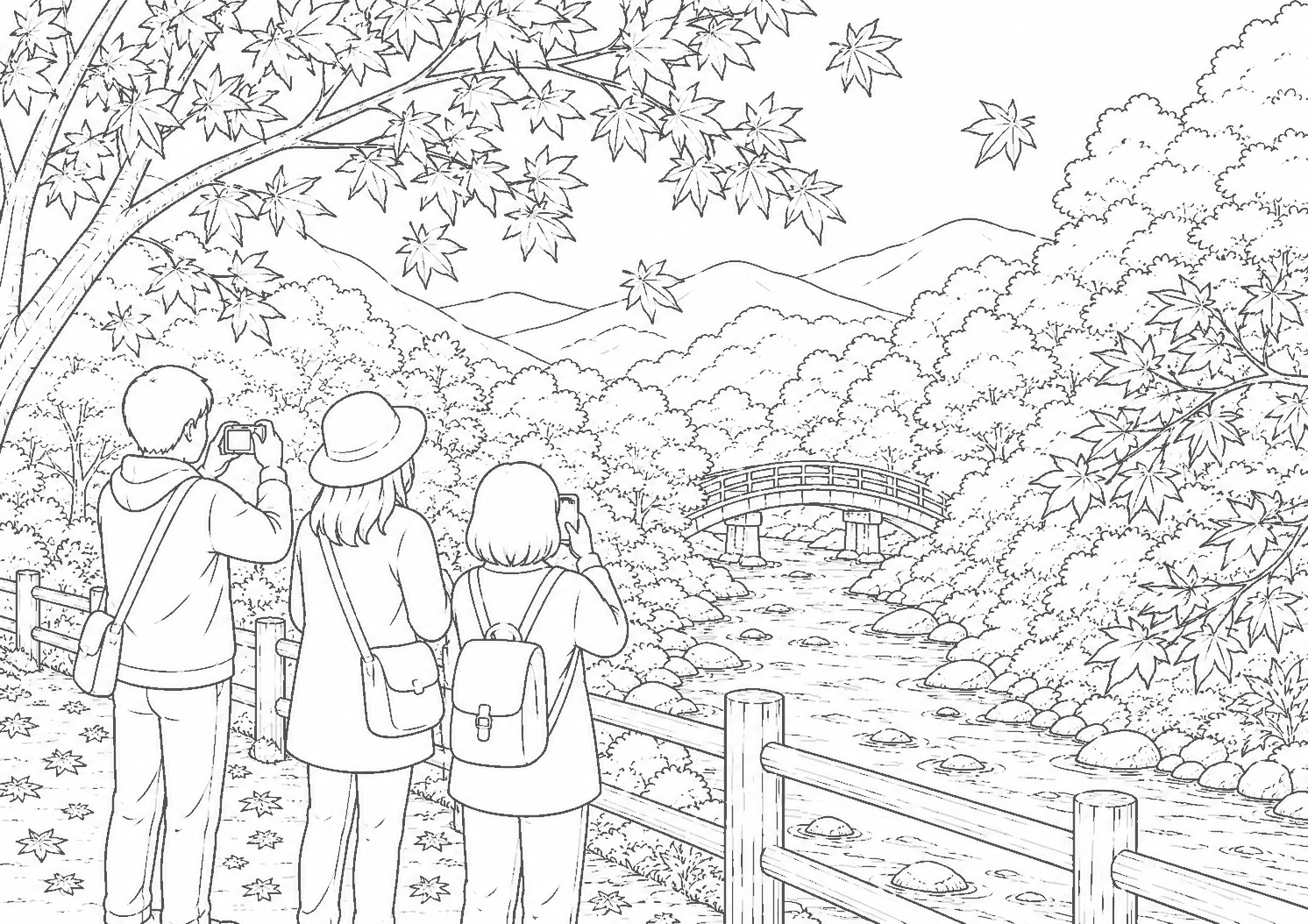 紅葉狩り 塗り絵