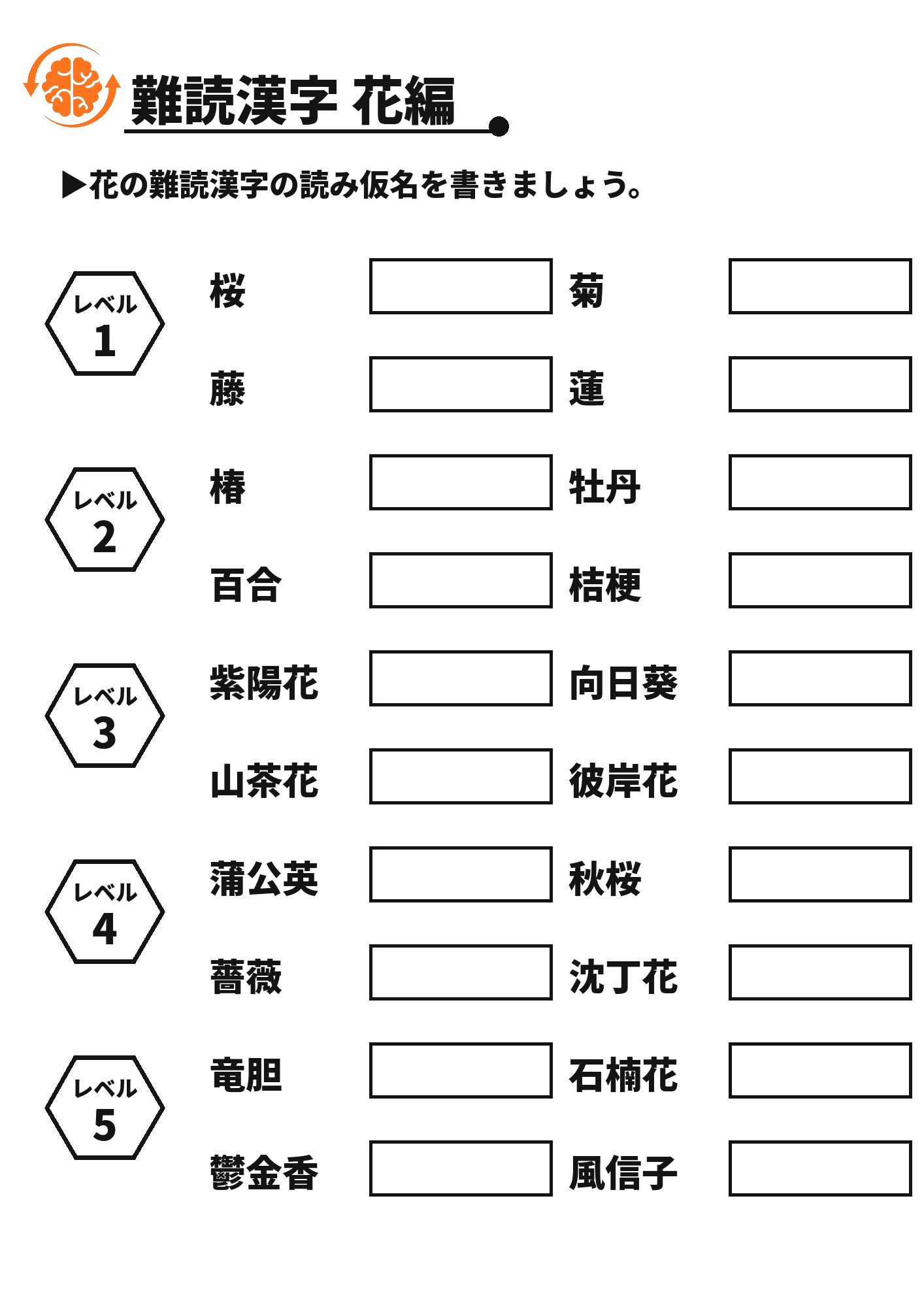 難読漢字 花編 脳トレプリント