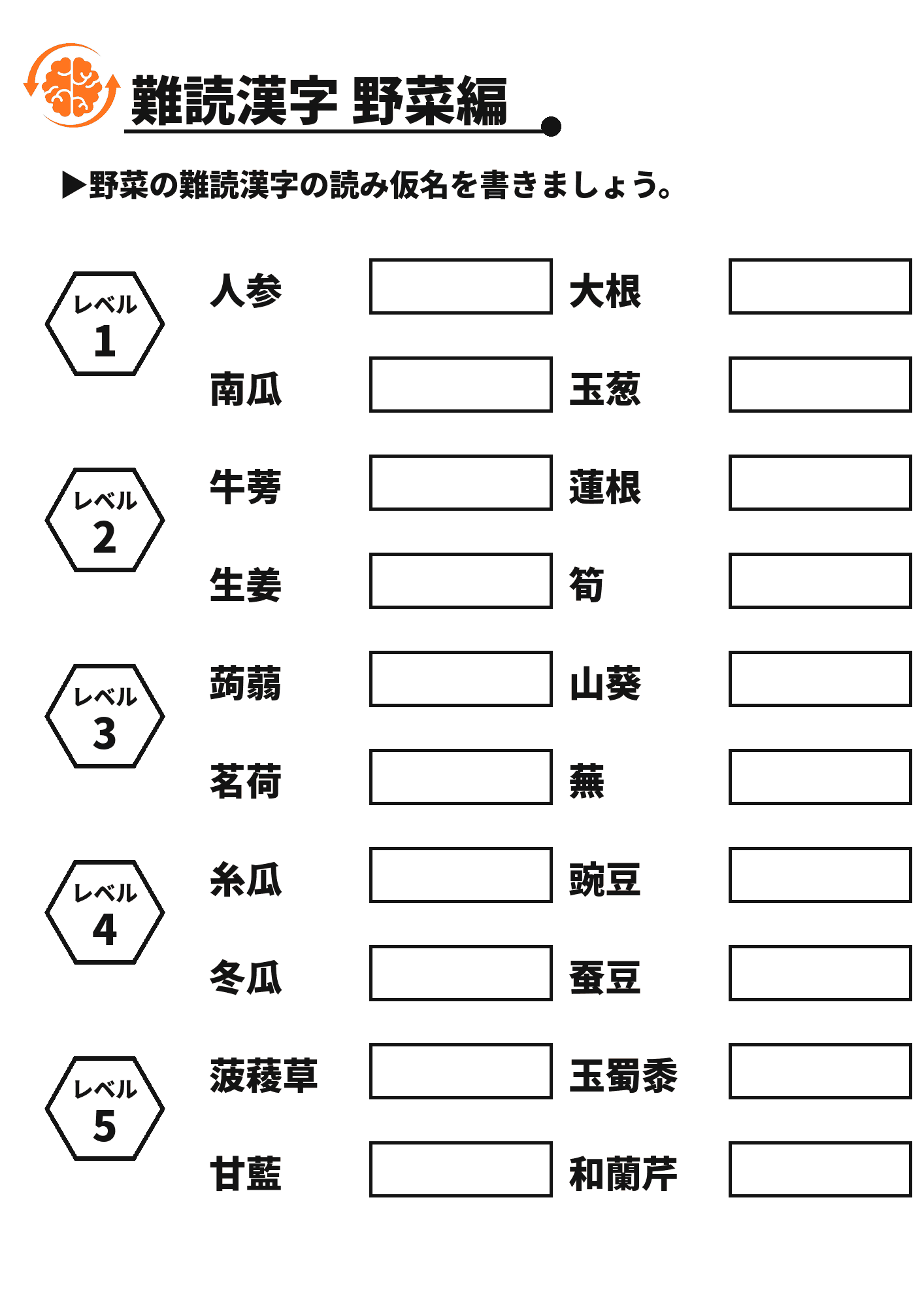 難読漢字 野菜編 脳トレプリント