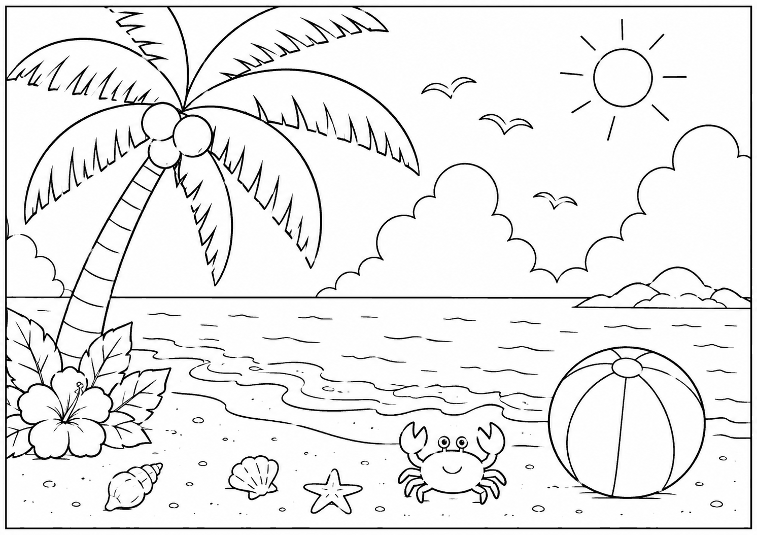 南国の海辺 塗り絵