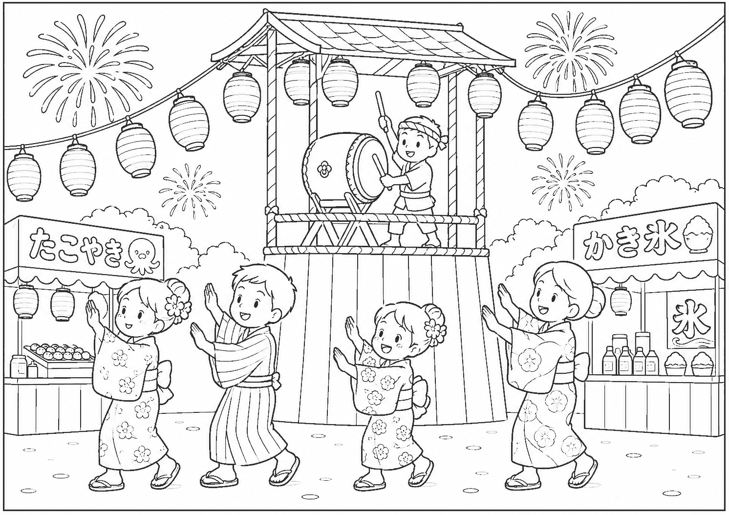 夏祭り 塗り絵