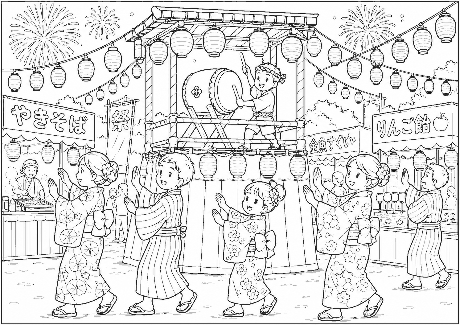 夏まつり 塗り絵