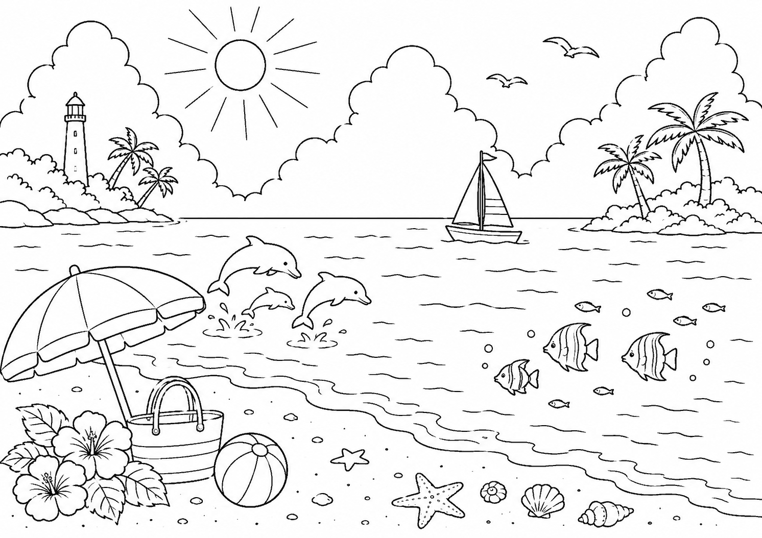 夏の海 塗り絵