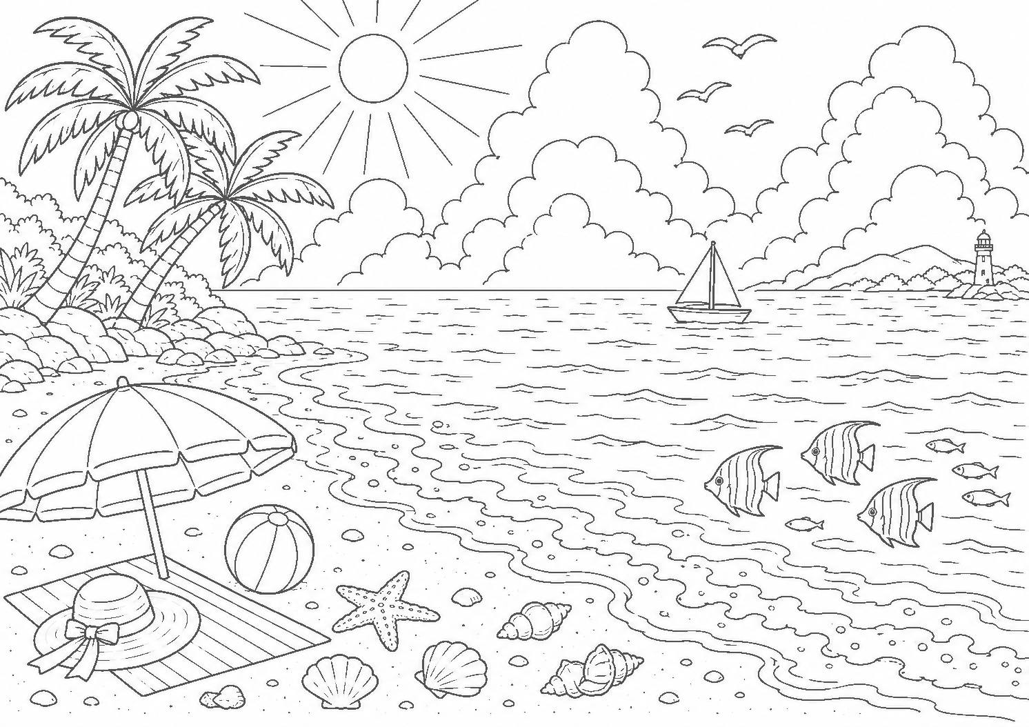 夏の海 塗り絵