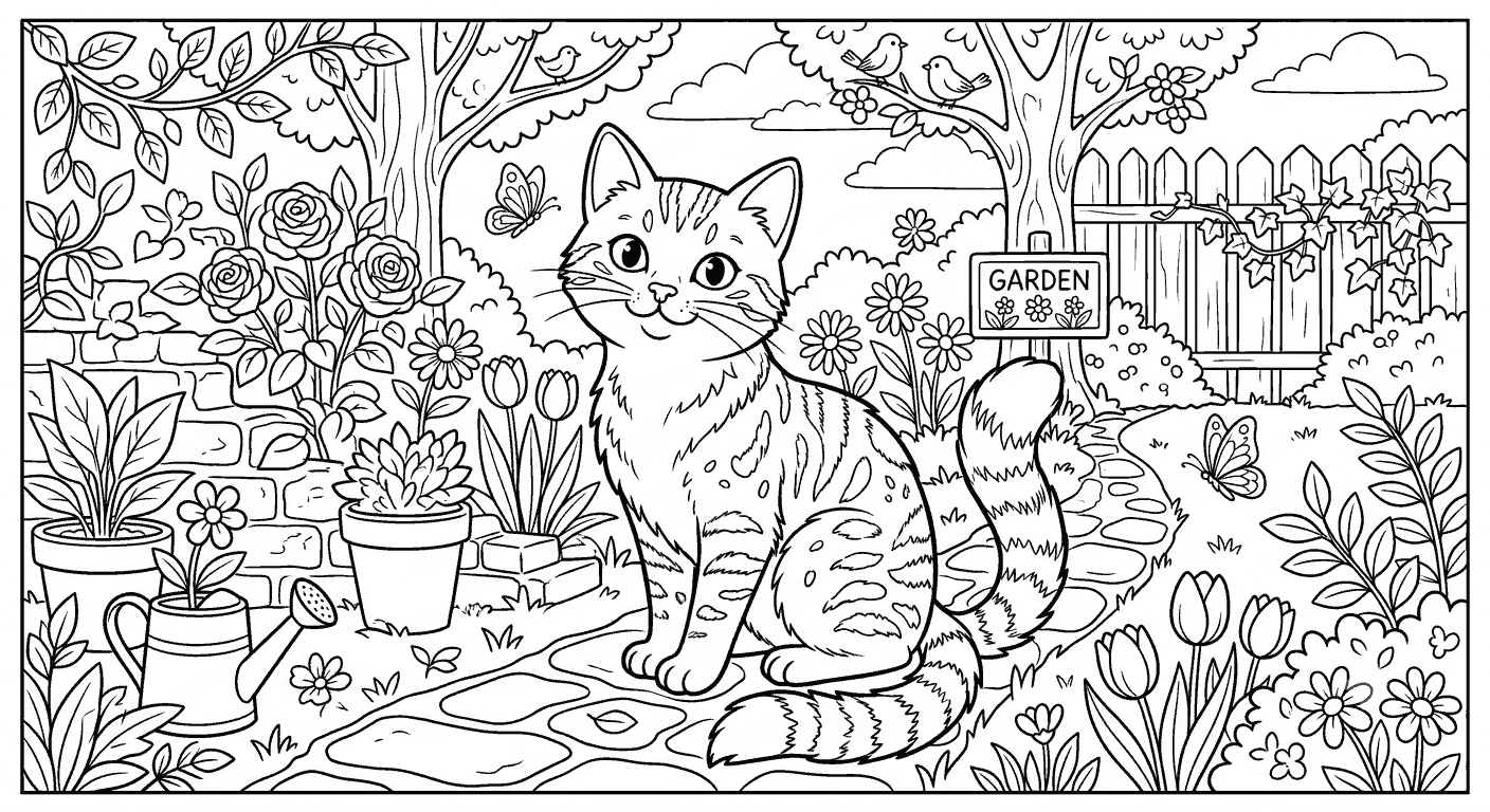 庭の猫 塗り絵