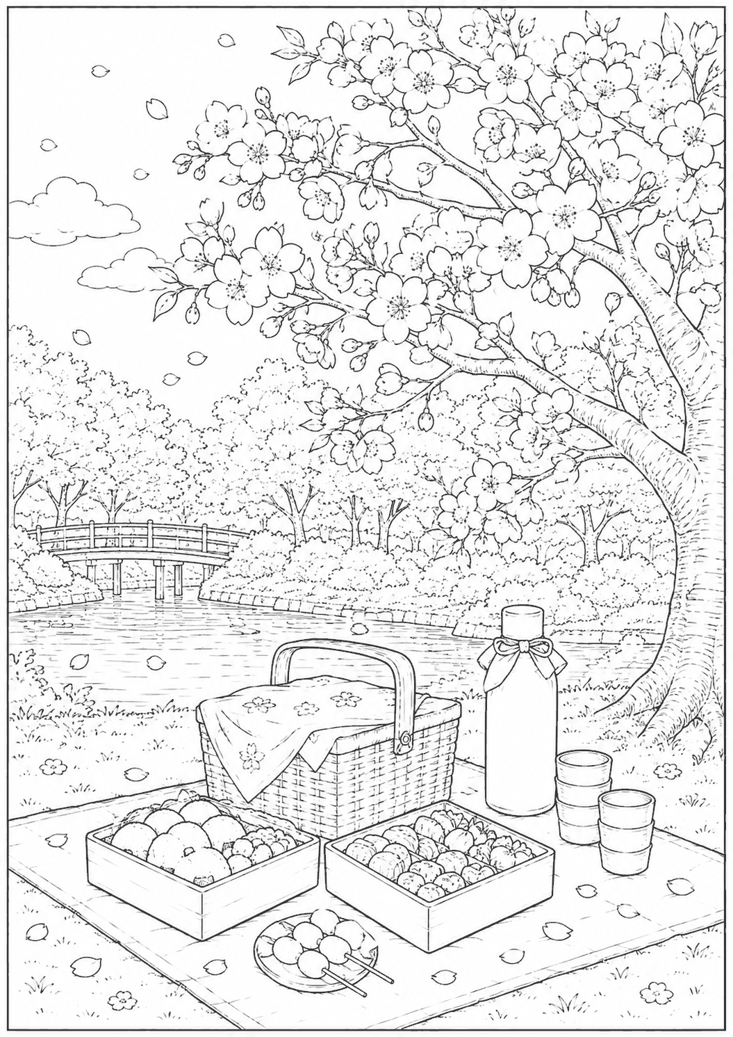 お花見 塗り絵