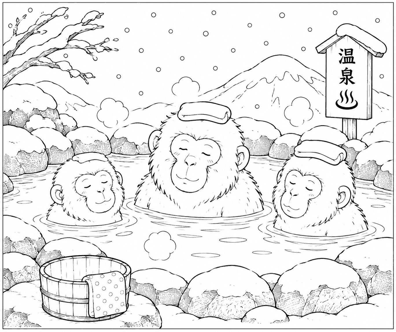 温泉 塗り絵