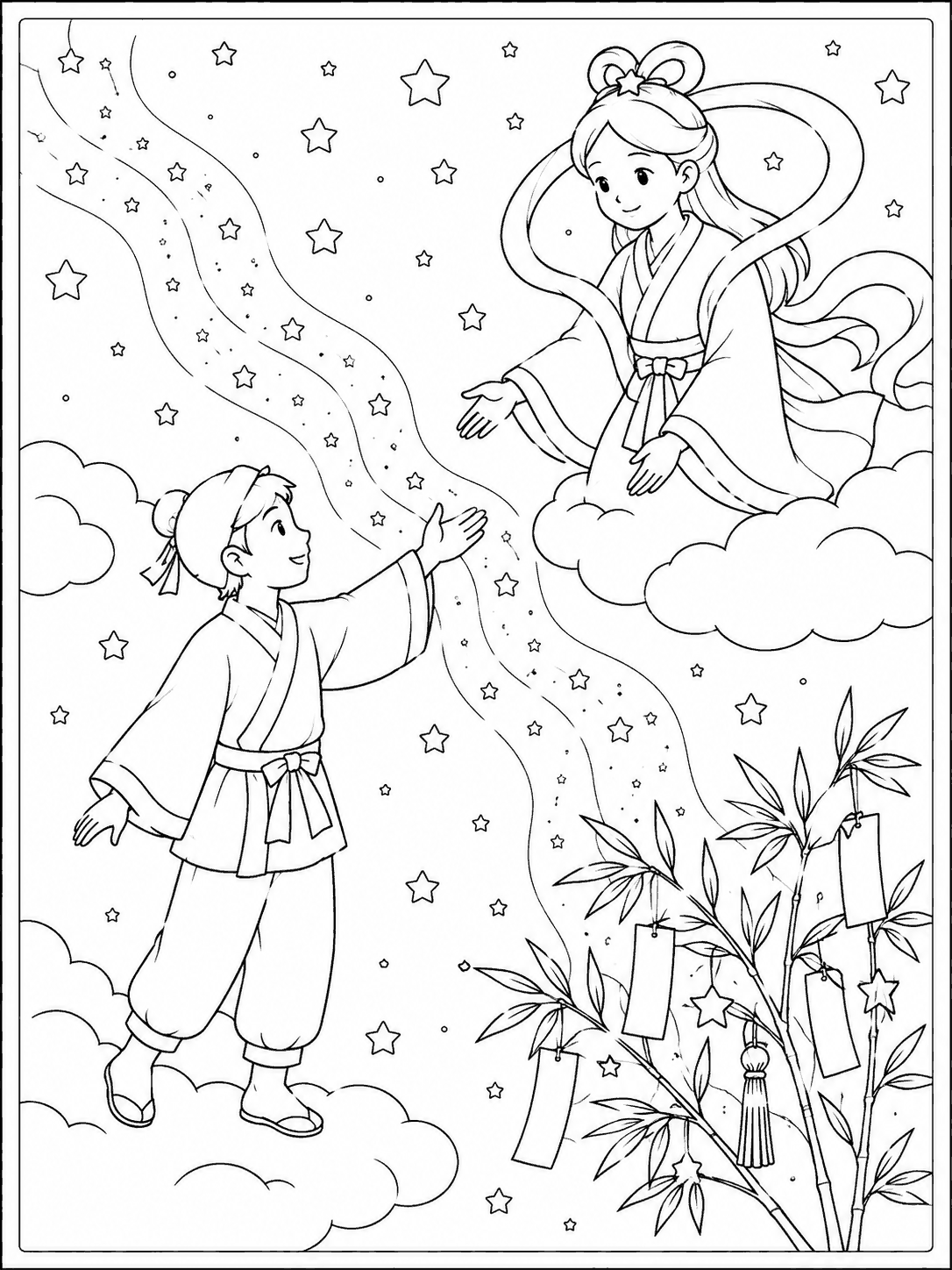 織姫と彦星 塗り絵