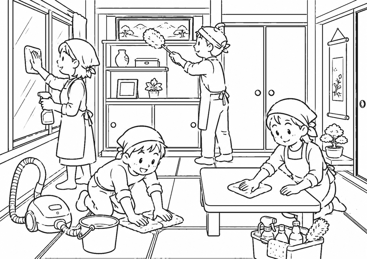 大掃除 塗り絵