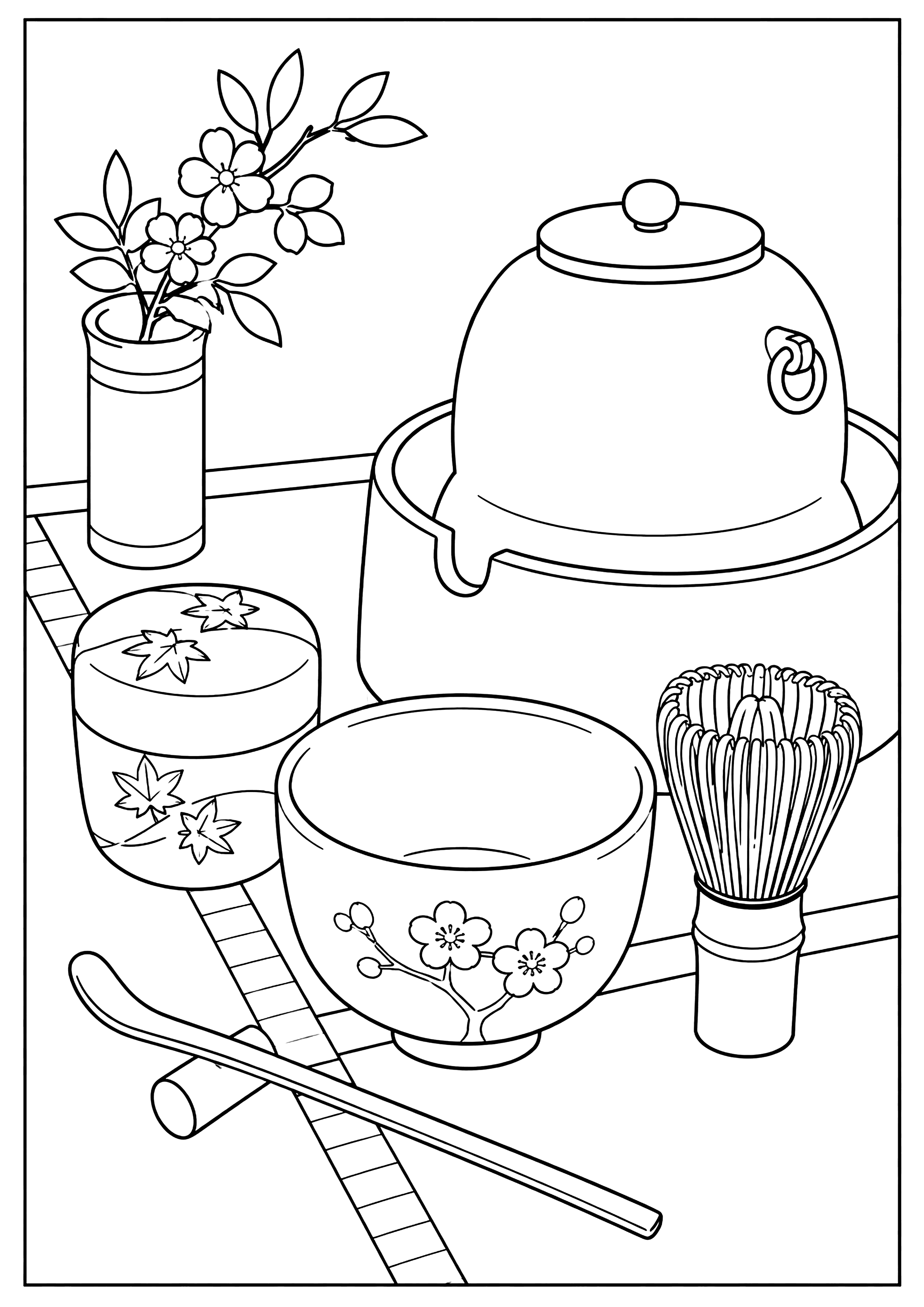 茶道 塗り絵