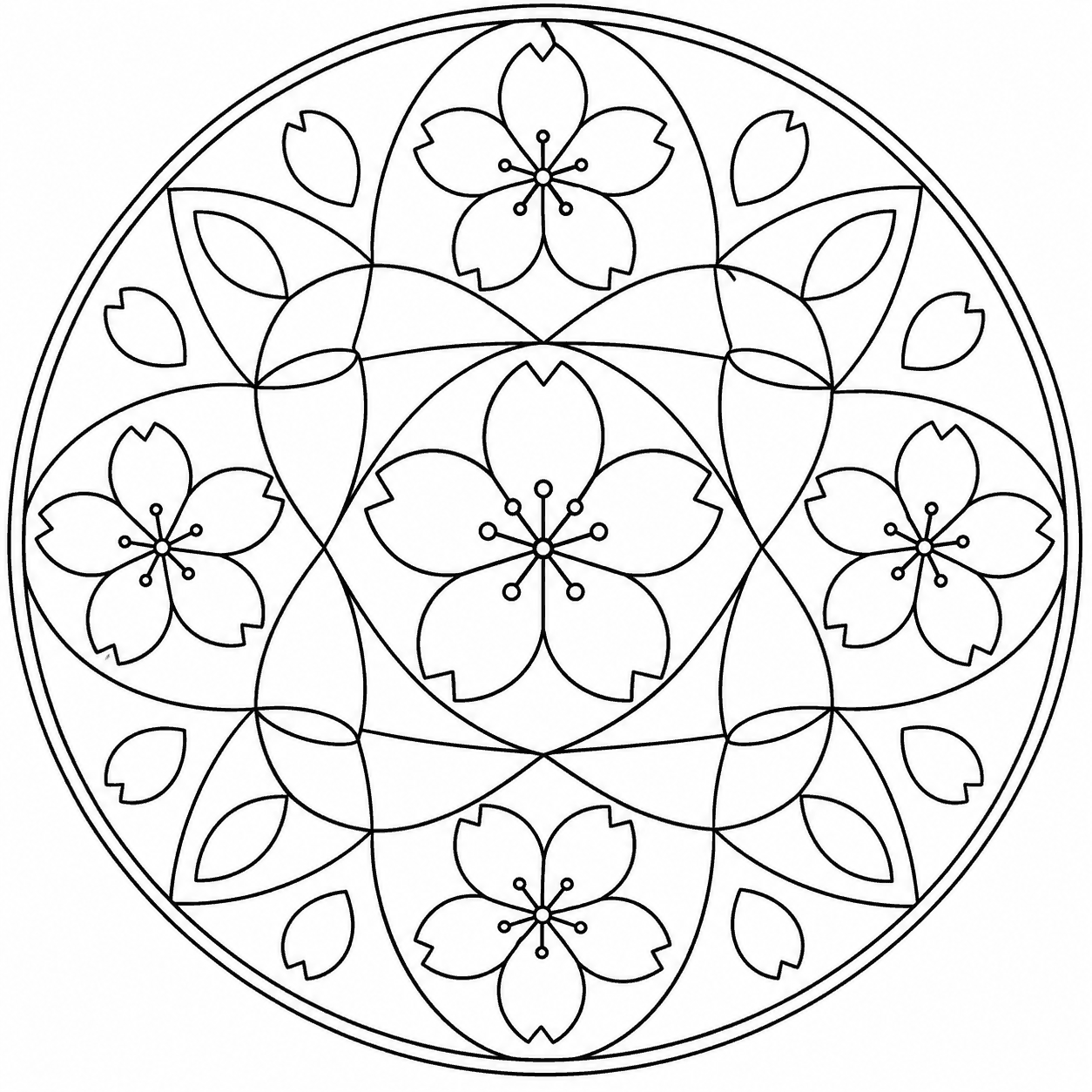 桜の幾何学もよう 塗り絵