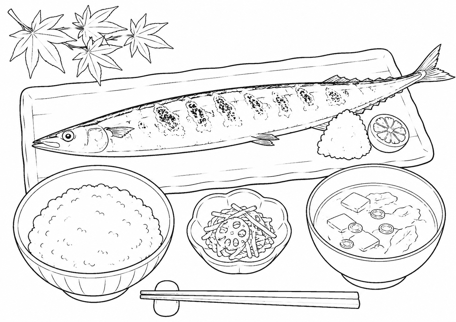 さんまの塩焼き 塗り絵