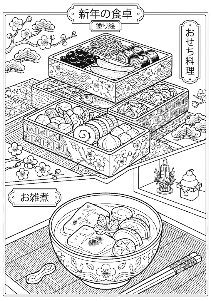 正月 塗り絵
